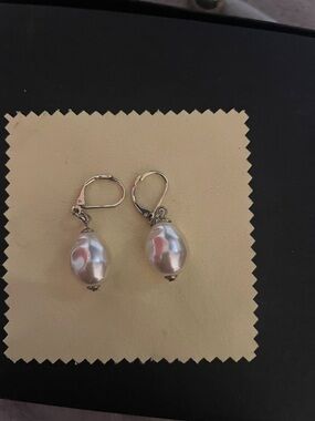 Silver Pearl Drop Leverback Earrings
